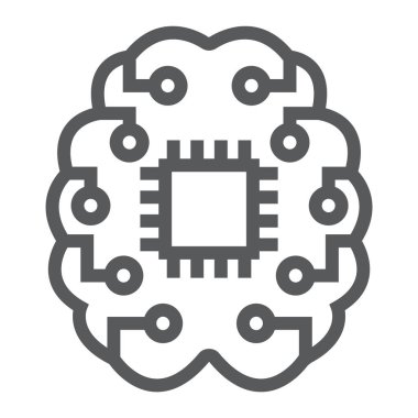 Makine düşünme satırı simgesi, verilere ve çözümlemelere, çip işareti, vektör grafikleri, Doğrusal model beyaz bir arka planda eps 10 beyin.