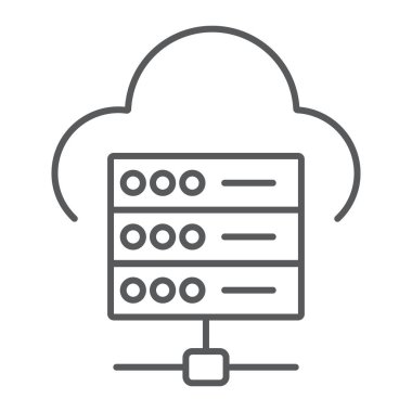 Web barındırma ince çizgi simgesi, veri ve analitik veri işareti, vektör grafikleri, Doğrusal model beyaz bir arka planda eps 10 bulut,.