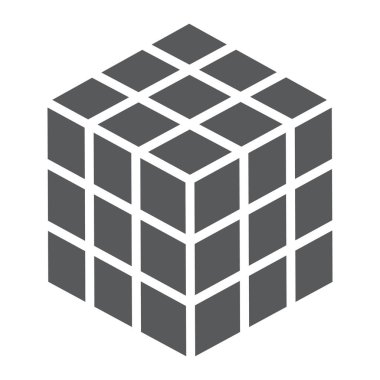 Rubik küp glif simgesini, bulmaca ve olap, kare işareti, vektör grafikleri, beyaz bir arka planda eps 10 katı bir desen.
