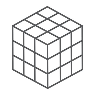 Rubik küp ince çizgi simgesini, bulmaca ve olap, kare işareti, vektör grafikleri, Doğrusal model beyaz bir arka planda eps 10.