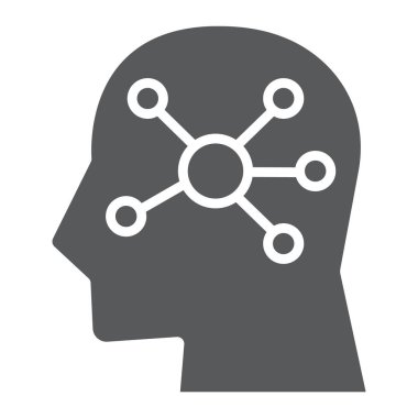 Zihin haritası glyph simgesi, verilere ve çözümlemelere, kişi işareti, vektör grafikleri, beyaz bir arka planda eps 10 katı bir desen.