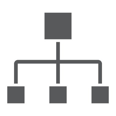 Akış şeması glif simgesi, verilere ve çözümlemelere, diyagram işareti, vektör grafikleri, beyaz bir arka planda eps 10 katı bir desen.