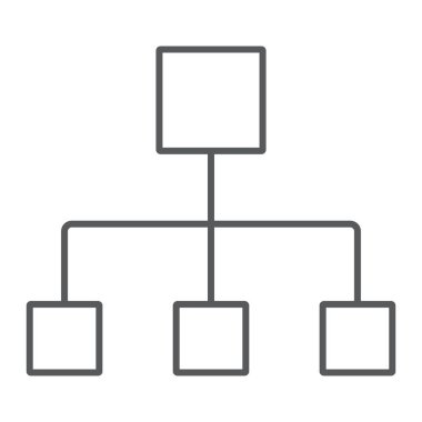 Akış şeması ince çizgi simgesi, verilere ve çözümlemelere, diyagram işareti, vektör grafikleri, Doğrusal model beyaz bir arka planda eps 10.