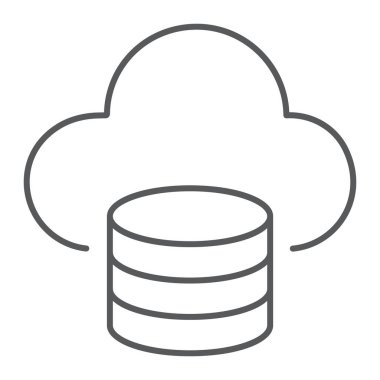 Bulut bilgisayar ince çizgi simgesi, verilere ve çözümlemelere, ağ işareti, vektör grafikleri, Doğrusal model beyaz bir arka planda eps 10.