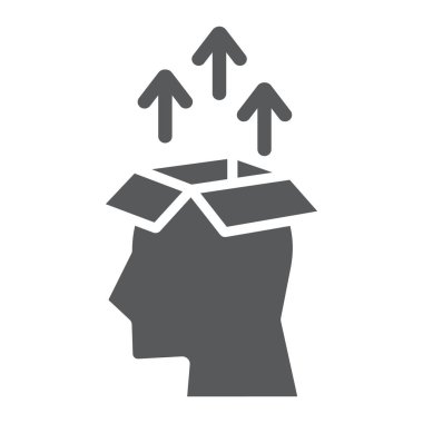 Bilgi ayıklama glif simgesi, verilere ve çözümlemelere, insan kafa kutusu işareti, vektör grafikleri, beyaz bir arka planda eps 10 katı bir desen.