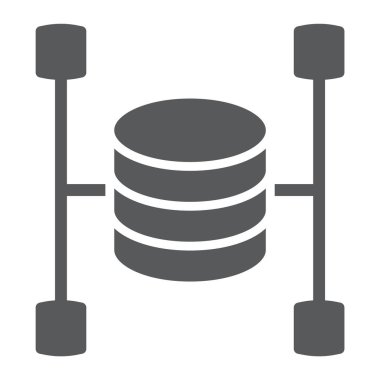 Veri ambarı glif simgesi, verilere ve çözümlemelere, veritabanı oturum, vektör grafikleri, beyaz bir arka planda eps 10 katı bir desen.