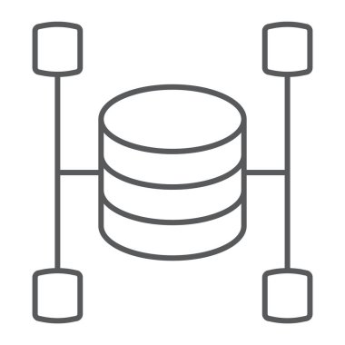 Veri ambarı ince çizgi simgesi, verilere ve çözümlemelere, veritabanı oturum, vektör grafikleri, Doğrusal model beyaz bir arka planda eps 10.