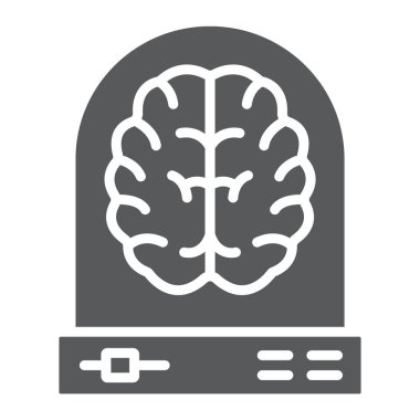 Öğrenme glif simgesi, verilere ve çözümlemelere, beyin işareti, vektör grafikleri, beyaz bir arka planda eps 10 katı bir model makine.