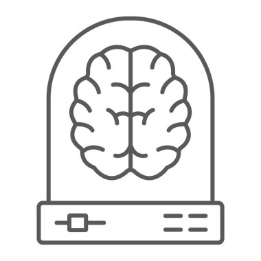 Öğrenme ince çizgi simgesi, verilere ve çözümlemelere, beyin işareti, vektör grafikleri, Doğrusal model beyaz bir arka planda eps 10 makine.