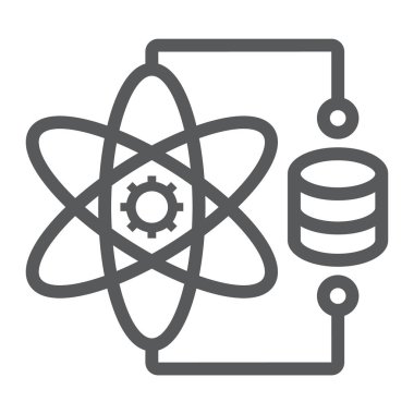 Veri bilim satırı simgesi, verilere ve çözümlemelere, atom işareti, vektör grafikleri, Doğrusal model beyaz bir arka planda eps 10.
