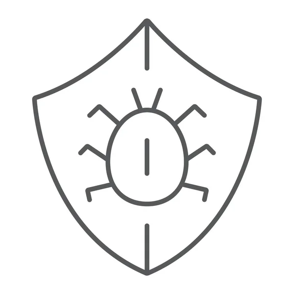 Icono de línea delgada antivirus, seguridad y protección, signo de escudo, gráficos vectoriales, un patrón lineal sobre un fondo blanco, eps 10 . — Vector de stock