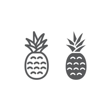 Ananas satır ve karakter simgesi, meyve ve ananas, tropikal işareti, vektör grafikleri, Doğrusal model beyaz bir arka planda eps 10.