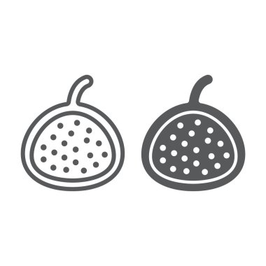 İncir ve glif satırı simgesi, meyve ve vitamin, egzotik işareti, vektör grafik, bir doğrusal model beyaz bir arka planda eps 10.