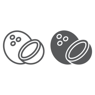 Hindistan cevizi satır ve karakter simgesi, meyve ve coco, tropikal işareti, vektör grafikleri, Doğrusal model beyaz bir arka planda eps 10.