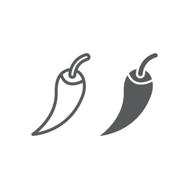 Kırmızı sıcak biber biber satır ve karakter simgesi, sebze ve baharatlı, acılı biber işareti, vektör grafikleri, Doğrusal model beyaz bir arka planda eps 10.