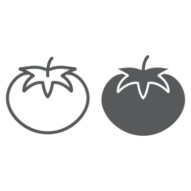 Domates satır ve karakter simgesi, bitkisel ve diyet, Vejeteryan işareti, vektör grafikleri, Doğrusal model beyaz bir arka planda eps 10.