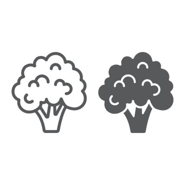 Brokoli satır ve karakter simgesi, bitkisel ve diyet, Vejeteryan işareti, vektör grafikleri, Doğrusal model beyaz bir arka planda eps 10.