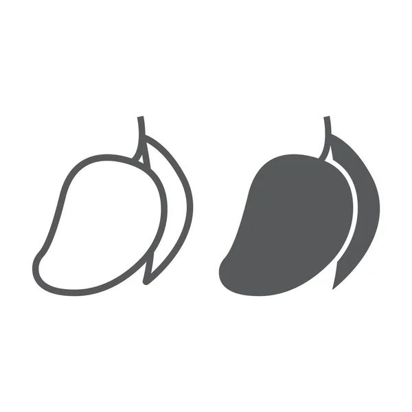 Línea de mango e icono de glifo, fruta y vitamina, signo tropical, gráficos vectoriales, un patrón lineal sobre un fondo blanco, eps 10 . — Vector de stock