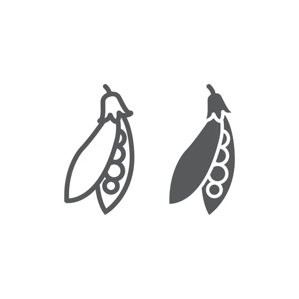 Линия гороха и иконка глифа, овощи и диета, знак гороха, векторная графика, линейный узор на белом фоне, eps 10 . — стоковый вектор