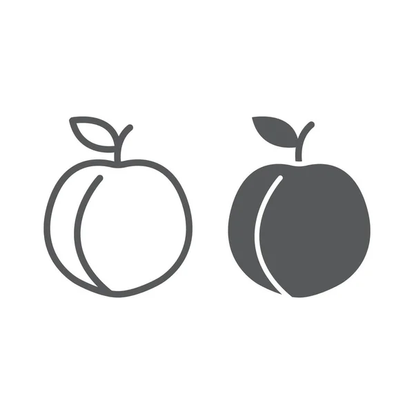 Pfirsichlinie und Glyphen-Symbol, Obst und Vitamin, Aprikosenzeichen, Vektorgrafik, ein lineares Muster auf weißem Hintergrund, Folge 10. — Stockvektor