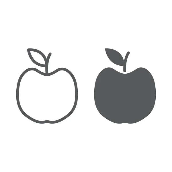 Línea de manzana y glifo icono, fruta y vitamina, signo de dieta, gráficos vectoriales, un patrón lineal sobre un fondo blanco, eps 10 . — Vector de stock