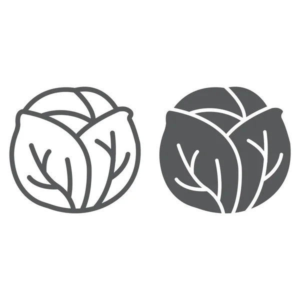 Línea de repollo y glifo icono, vegetal y dieta, signo vegetariano, gráficos vectoriales, un patrón lineal sobre un fondo blanco, eps 10 . — Vector de stock