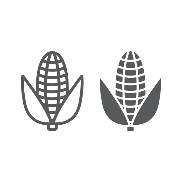 Línea de maíz y glifo icono, vegetal y dieta, signo de maíz, gráficos vectoriales, un patrón lineal sobre un fondo blanco, eps 10 . — Archivo Imágenes Vectoriales