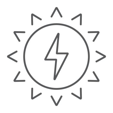 Güneş enerjisi ince çizgi simgesi, ekoloji ve enerji, yeşil enerji işareti, vektör grafikleri, Doğrusal model beyaz bir arka planda eps 10