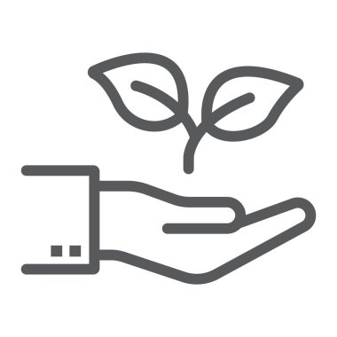 El ile bitki satırı simgesi, ekoloji ve enerji, çevre dostu işareti, vektör grafikleri, Doğrusal model beyaz bir arka planda eps 10.