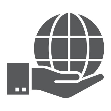 Yandan glif simgesi, ekoloji ve enerji tasarrufu gezegen işareti, vektör grafikleri, beyaz bir arka planda eps 10 katı bir model küre.