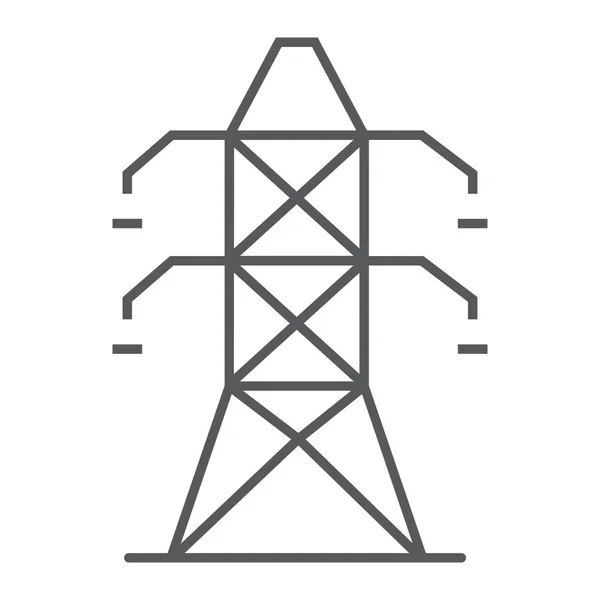 Elektrická věž tenká linie ikonu, ekologie a energie, elektřina znamení, vektory, lineární vzor na bílém podkladu, eps 10. — Stockový vektor