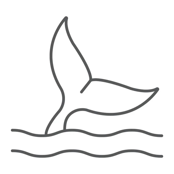 Cola de ballena icono de línea delgada, acuático y animal, signo de vida marina, gráficos vectoriales, un patrón lineal sobre un fondo blanco, eps 10 . — Vector de stock