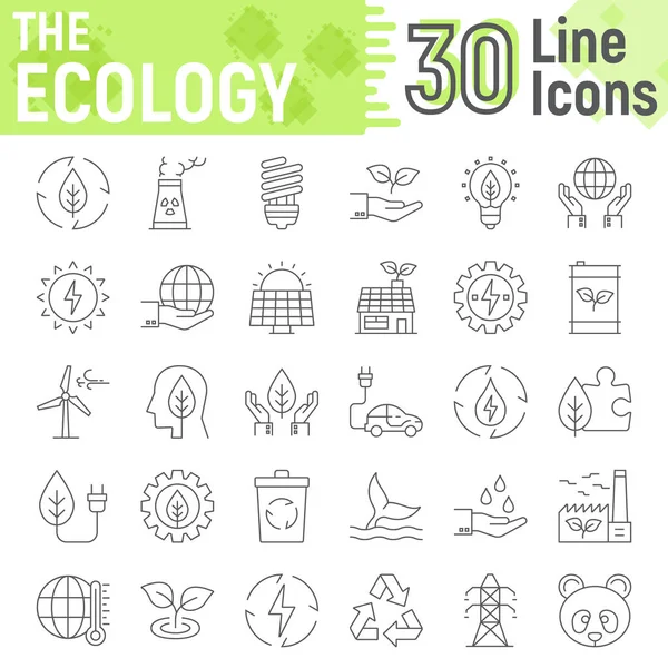 Ecology thin line icon set, green energy symbols collection, vector sketches, logo illustrations, web eco signs linear pictograms package isolated on white background, eps 10. — Stock Vector