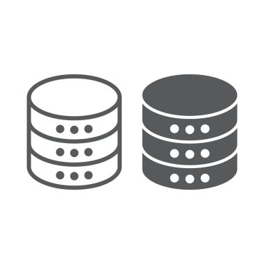 Veritabanı satırı ve glif simgesi, verilere ve çözümlemelere, sunucu işareti, vektör grafikleri, Doğrusal model beyaz bir arka planda eps 10.