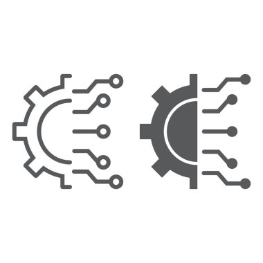 İş zeka hattı ve glif simgesi, verilere ve çözümlemelere, karikatür işareti, vektör grafikleri, Doğrusal model beyaz bir arka planda eps 10.