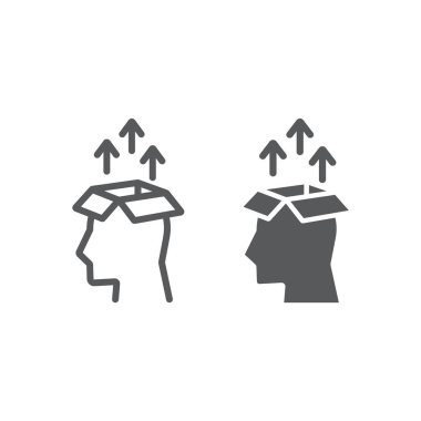 Bilgi ayıklama satır ve karakter simgesi, verilere ve çözümlemelere, insan kafa kutusu işareti, vektör grafikleri, Doğrusal model beyaz bir arka planda eps 10.