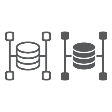 Veri ambar satır ve karakter simgesi, verilere ve çözümlemelere, veritabanı oturum, vektör grafikleri, Doğrusal model beyaz bir arka planda eps 10.