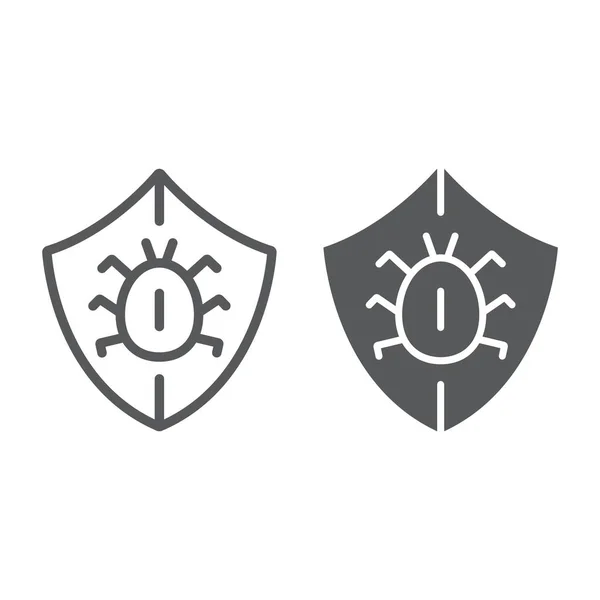 Icône de ligne antivirus et glyphe, sécurité et protection, signe de bouclier, graphiques vectoriels, un motif linéaire sur fond blanc, eps 10 . — Image vectorielle