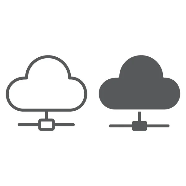 Ligne informatique en nuage et icône de glyphe, données et analytique, signe réseau, graphiques vectoriels, un motif linéaire sur fond blanc, eps 10 . — Image vectorielle