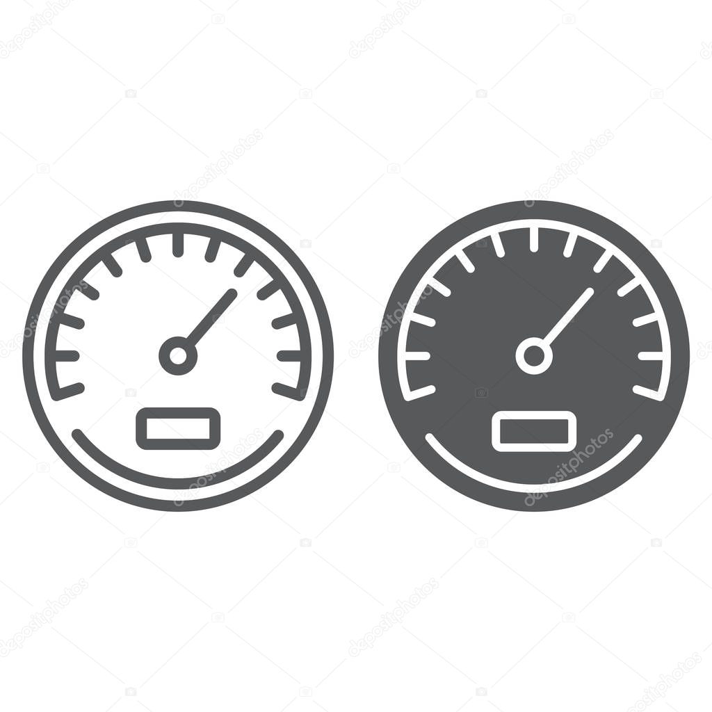 Speedometer line and glyph icon, data and analytics, velocity sign, vector graphics, a linear pattern on a white background, eps 10.