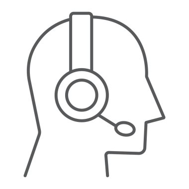 Çevrimiçi Yardım'a ince çizgi simgesi, kişi bize ve vektör grafikleri, Doğrusal model beyaz bir arka planda eps 10 operatör, destek işareti,.