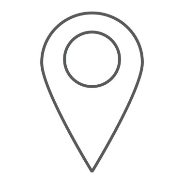 Konum ince çizgi simgesi, bize ulaşın ve pin, işaretçi işaret, vektör grafikleri, Doğrusal model beyaz bir arka planda eps 10 göster.