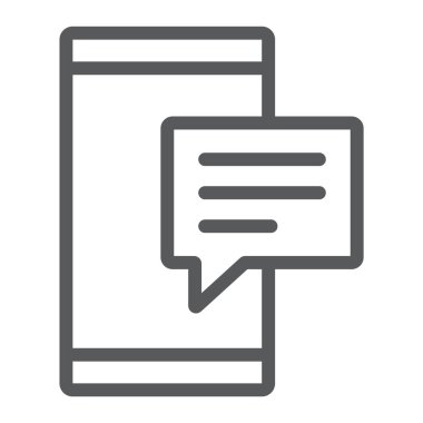 SMS satır simgesi, akıllı telefon ve mesaj, kişi işaret, vektör grafikleri, Doğrusal model beyaz bir arka planda eps 10.