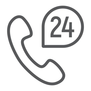 Arama 24 satır simgesi, destek ve bütün gün, düğmesini işaret, vektör grafikleri, Doğrusal model beyaz bir arka planda eps 10.