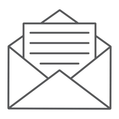 Açık posta ince çizgi simgesi, zarf ve mektup, e-posta işareti, vektör grafikleri, Doğrusal model beyaz bir arka planda eps 10.