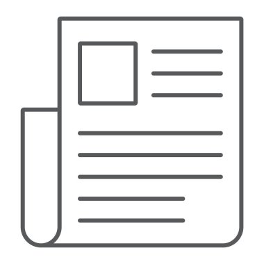 Gazete ince çizgi simgesi, Haberler ve haber bülteni, web işareti, vektör grafikleri, Doğrusal model beyaz bir arka planda eps 10.