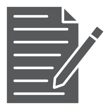 İletişim formu glif simgesi, kağıt ve kalem, boş oturum, vektör grafikleri, beyaz bir arka planda eps 10 katı bir desen.