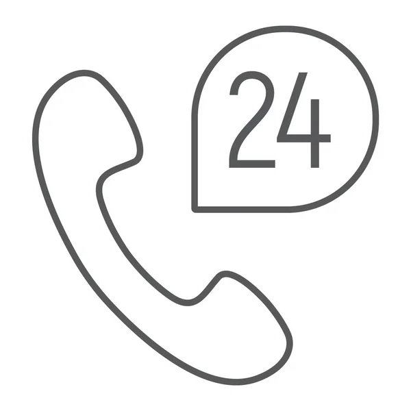 Call 24 thin line icon, support und den ganzen Tag, button sign, vektorgrafik, ein lineares muster auf weißem hintergrund, Folge 10. — Stockvektor