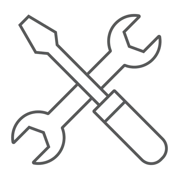 Tournevis et clé icône de ligne mince, paramètres et réparation, signe d'entretien, graphiques vectoriels, un motif linéaire sur un fond blanc, eps 10 . — Image vectorielle