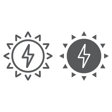 Güneş enerjisi satır ve karakter simgesi, ekoloji ve enerji, yeşil enerji işareti, vektör grafikleri, Doğrusal model beyaz bir arka planda eps 10